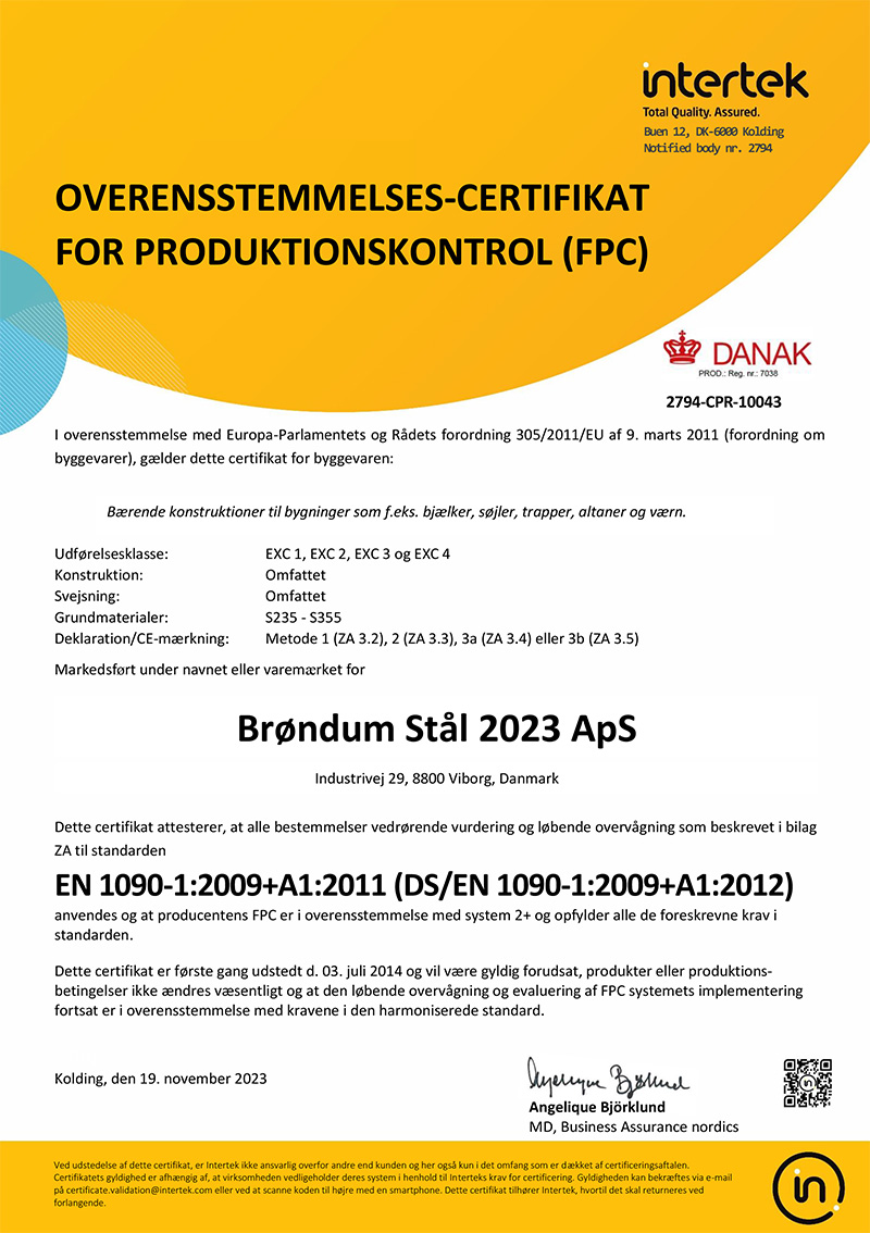 2023 Certifikat EN 1090 DK - Brøndum Stål 2 023 ApS